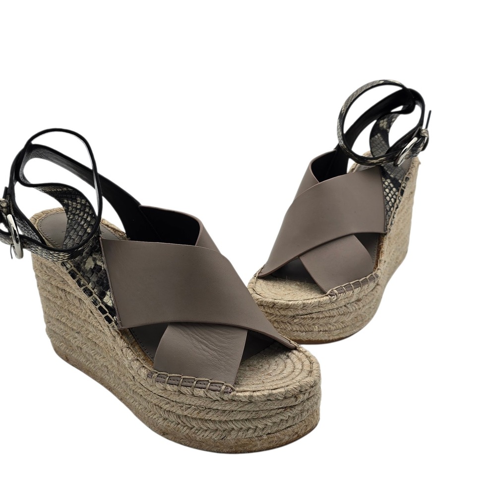 Marc Fisher LTD Espadrille Wedge Sandals Snake Print Leather Platform 7.5 Womens
